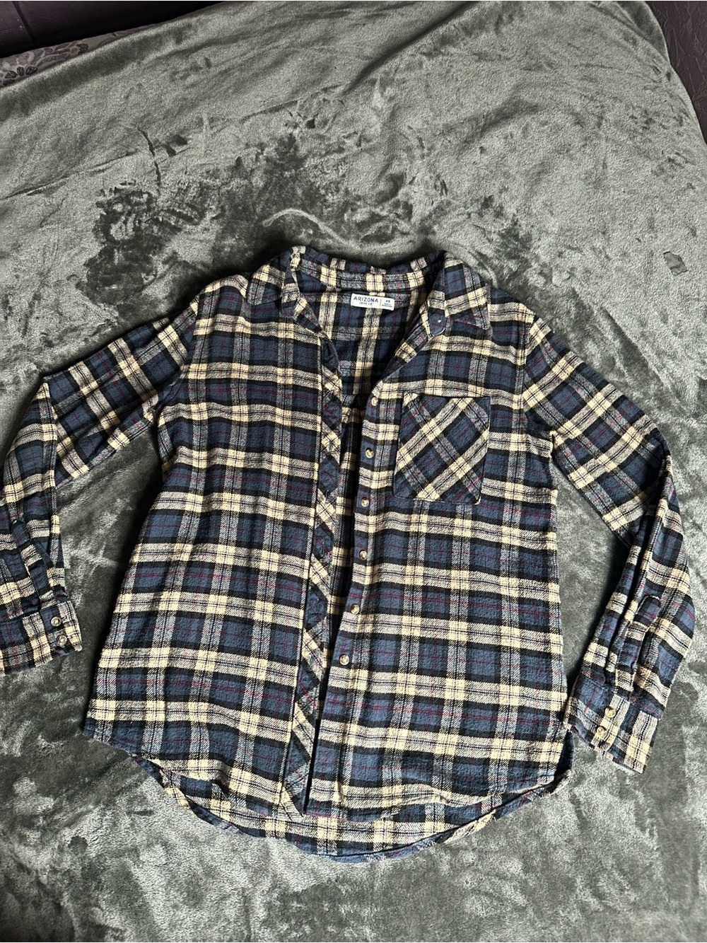 Arizona Jean Company Navy, Cream & Maroon Plaid Button-Down Shirt